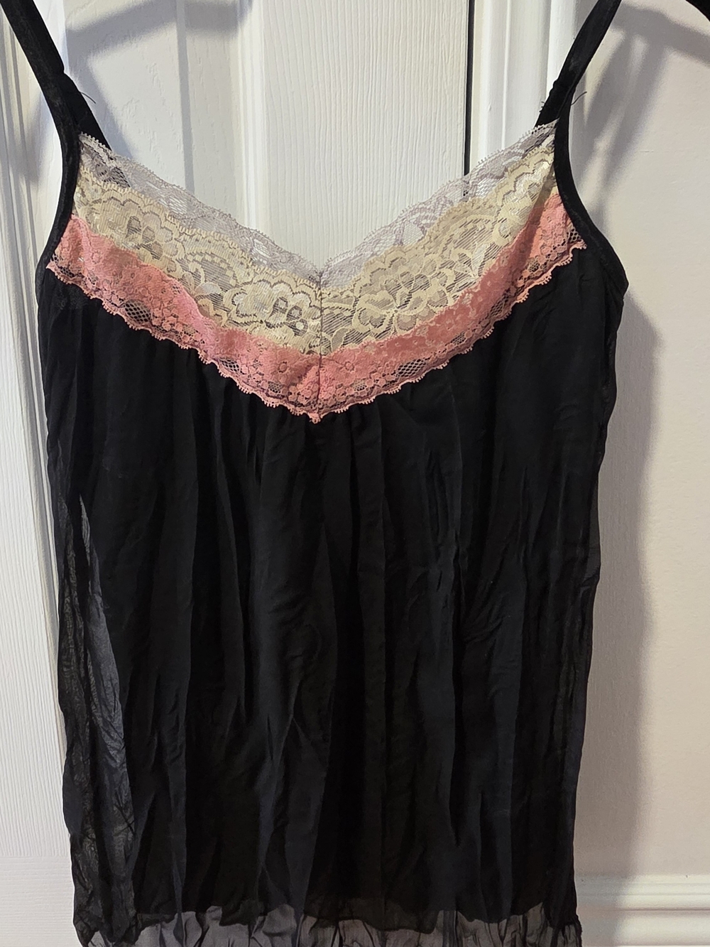 Black Lace-Trim Cami with Pink & Cream Accents